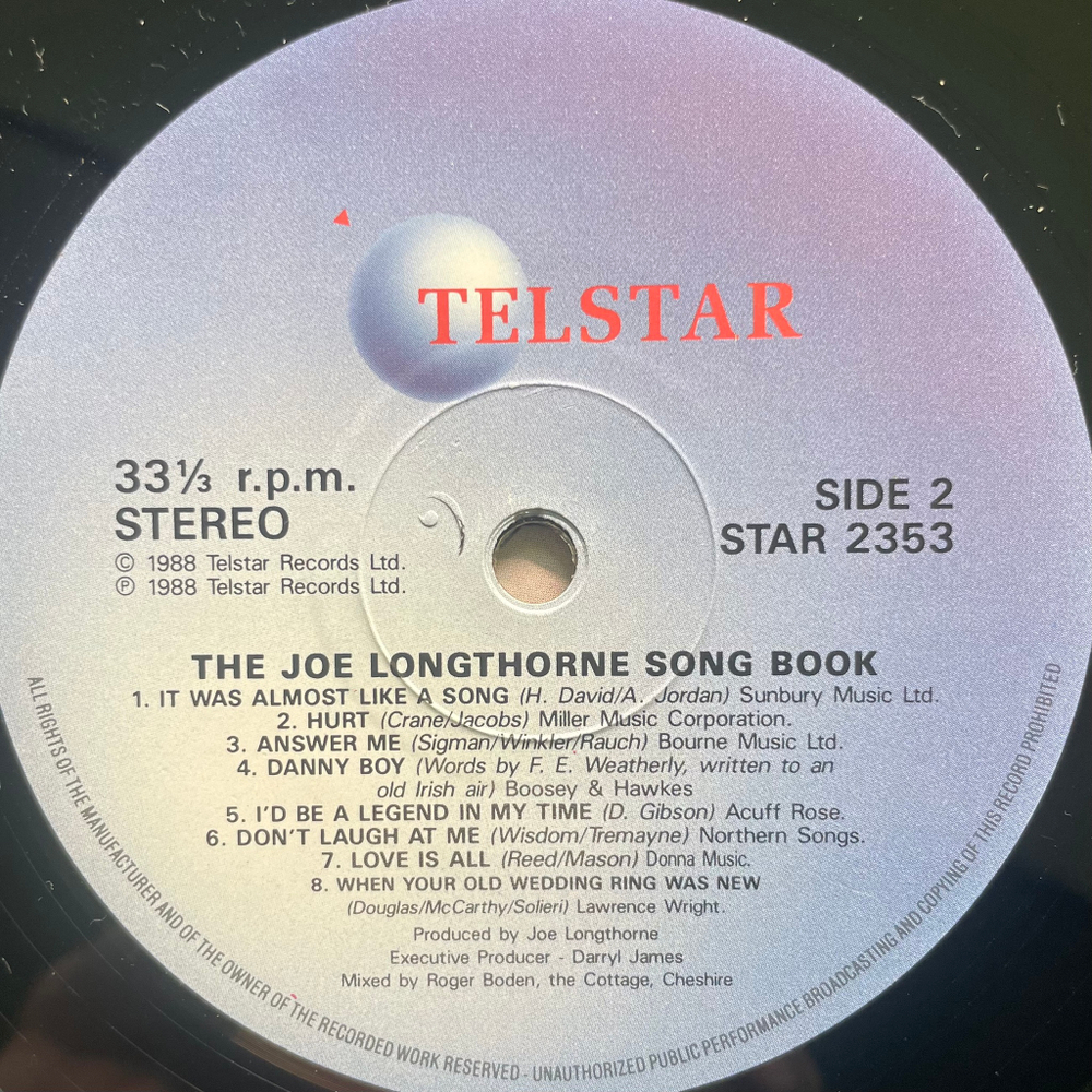 Joe Longthorne ‎– The Joe Longthorne Songbook (Англия 1988г.)