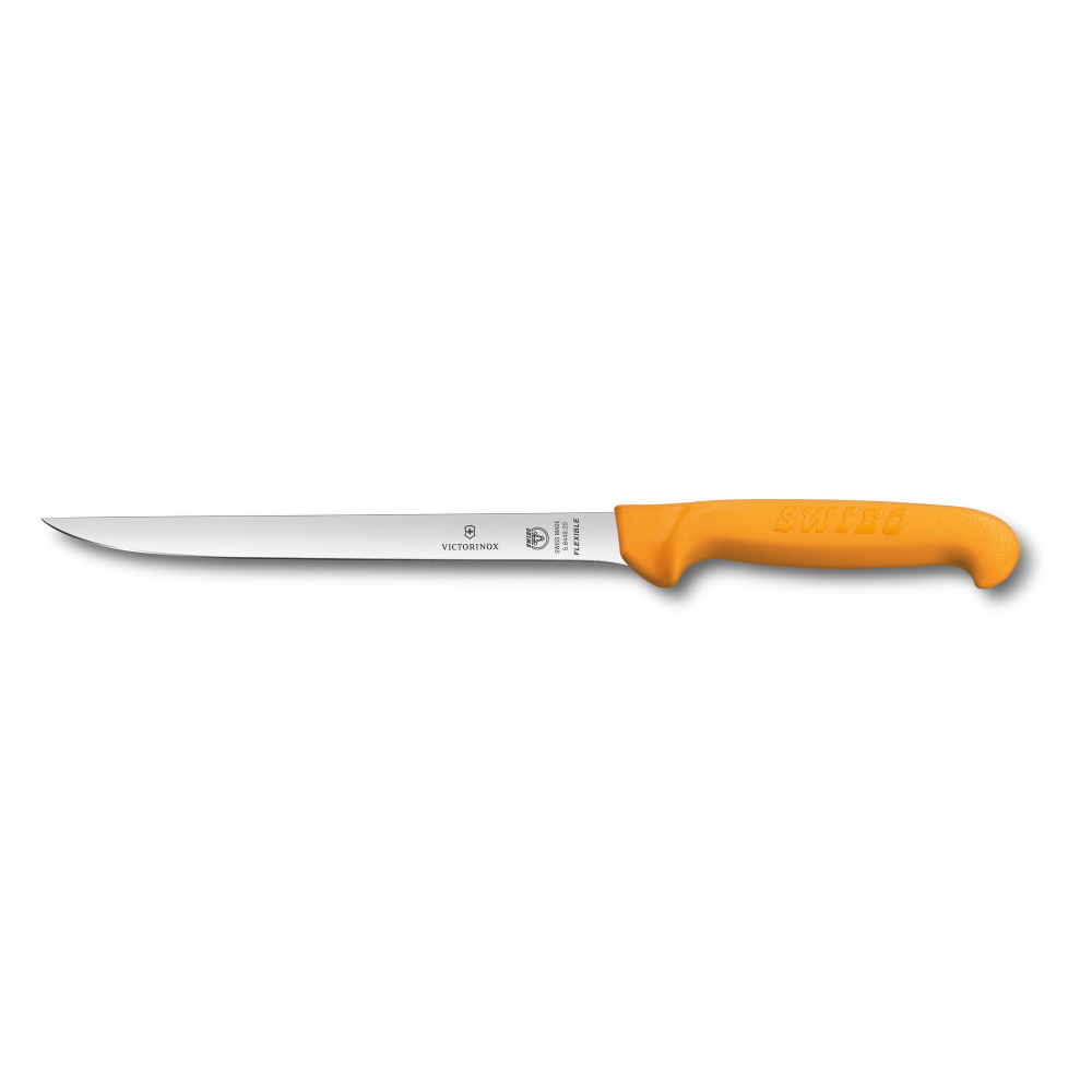 Фото нож для филеровки рыбы VICTORINOX Swibo с узким гибким лезвием из нержавеющей стали 20 см и рукоятью из пластика жёлтого цвета с гарантией