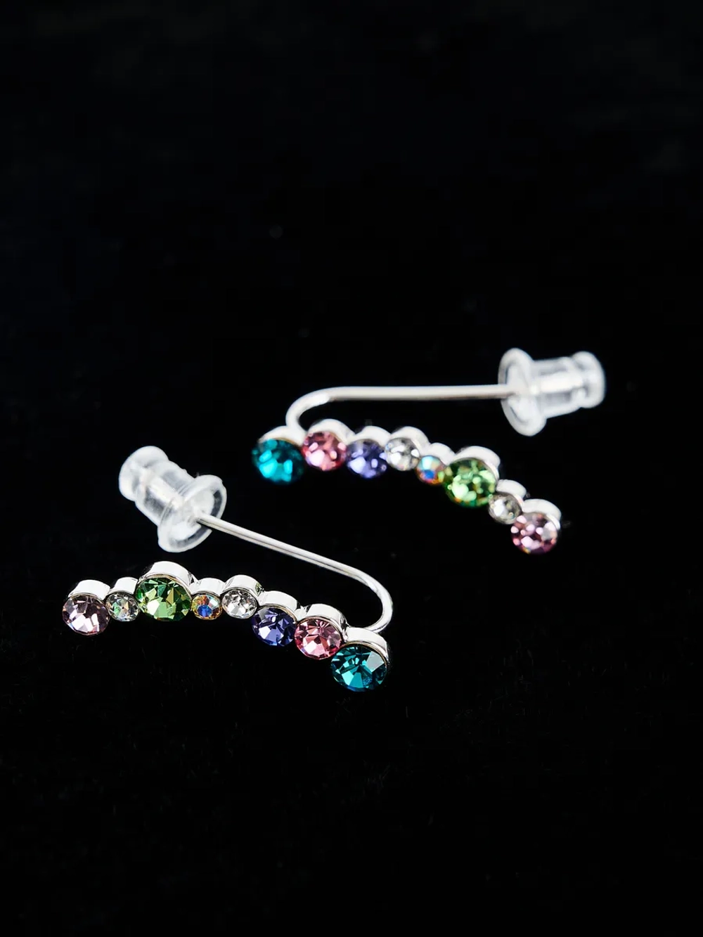 Серьги-клаймберы Млечный путь с разноцветными кристаллами Swarovski