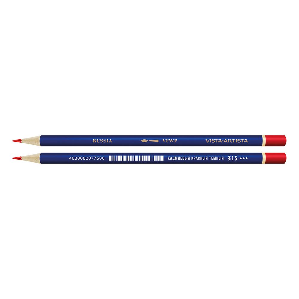 Карандаш акварельный заточенный, 6 шт, Кадмиевый красный темный (Cadmium red deep) 315, Vista-Artista Fine VFWP
