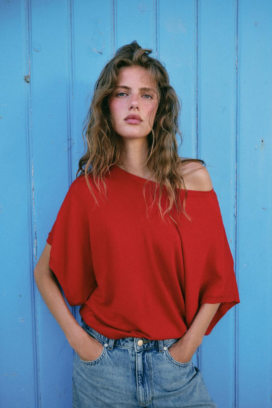 ZARA ТОП С ШИРОКИМИ РУКАВАМИ, КРАСНЫЙ