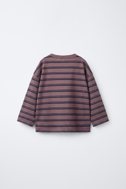 ZARA ФУТБОЛКА HEAVY WEIGHT В ПОЛОСКУ, СВЕТЛО-ГРАНАТОВЫЙ