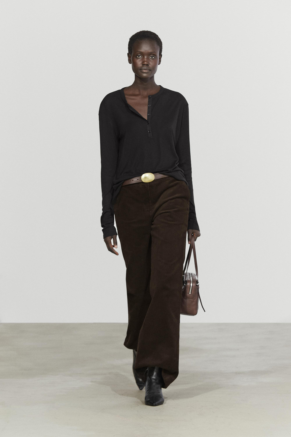 Massimo Dutti Футболка-хенли с пуговицами, черный