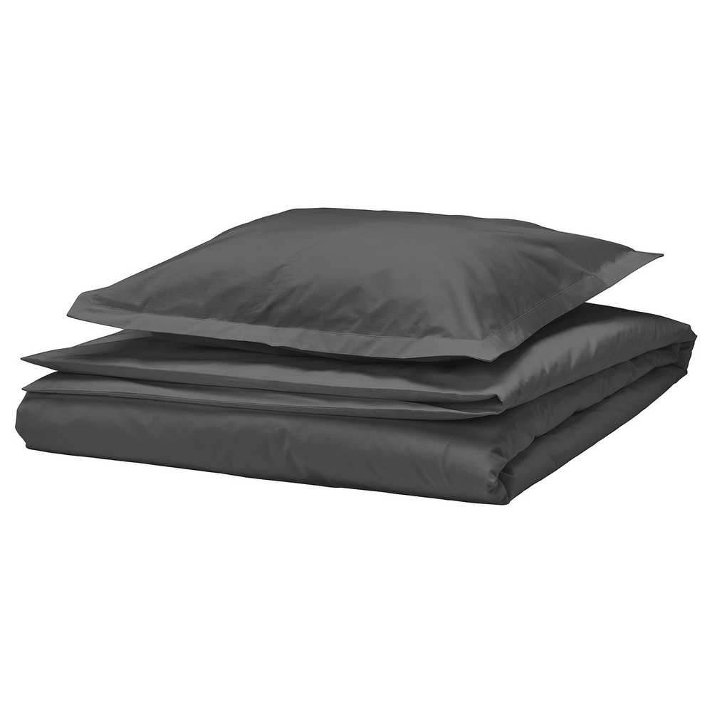 IKEA HAMPFLOCKEL  (ИКЕА ХАМПФЛОКЕЛ)  -  Пододеяльник и наволочка - тёмно-серый 150x200/50x60 см