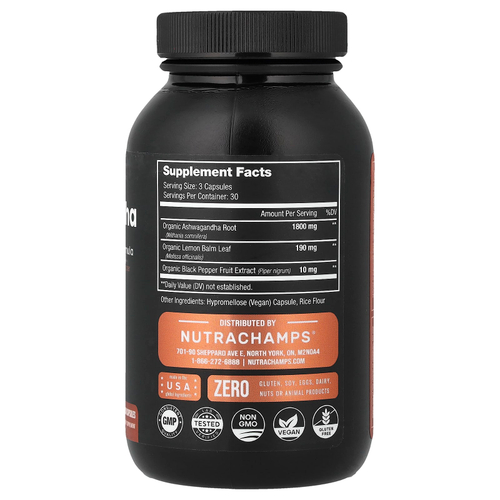NutraChamps, ашваганда, 90 веганских капсул