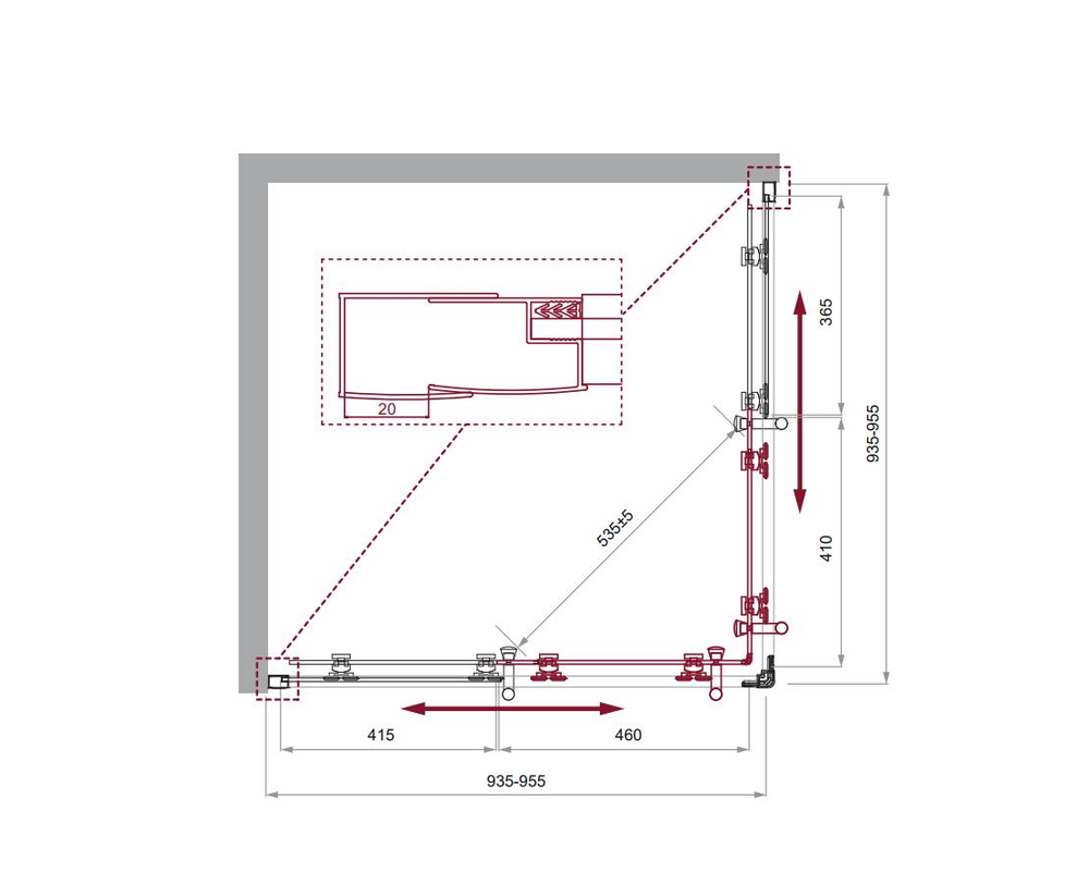 Душевой уголок BelBagno UNO-195-A-2-95-P-Cr
