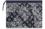 LOUIS VUITTON Canvas With Leather Storage Bag, Clutch Toiletry Bag Men"s Blue Gray