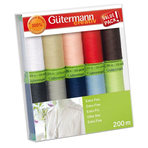 Швейные нитки (набор) Gutermann Extra Fine, 10х200 м, №1