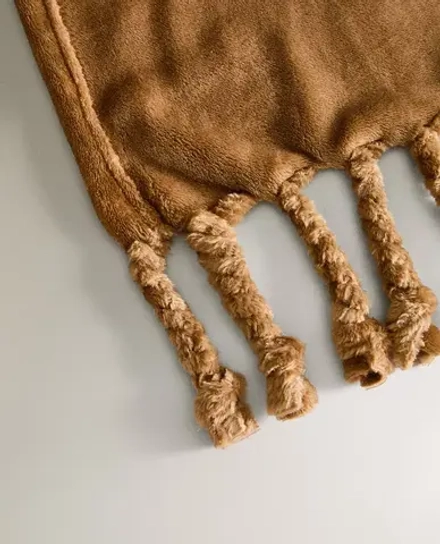 ZARA HOME ПЛЕД ИЗ ФЛИСА С БАХРОМОЙ, КОРИЧНЕВЫЙ