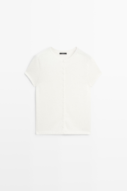 Massimo Dutti Кардиган из смесового хлопка и шелка, белый