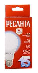 Лампа светодиодная Ресанта LL-R-A65-15W-230-6K-E27