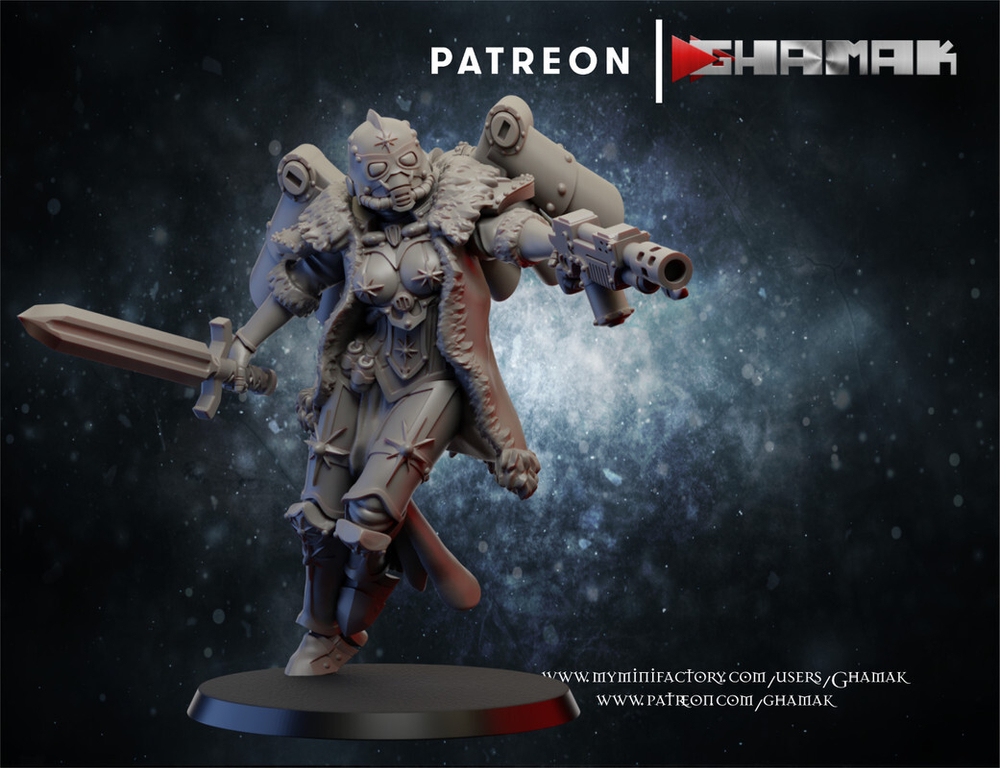 Adepta Sororitas Zephyrim Крылатая сестра №1 с мечом и огнемётом миниатюра для dnd, днд, pathfinder, фентези, Настольная игра, НРИ, Варгейм, РПГ