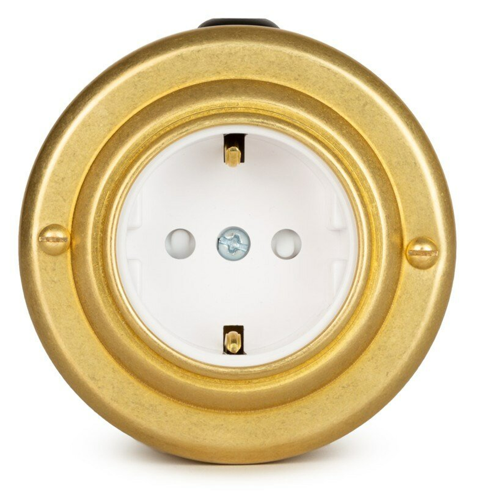 Розетка ретро с з/к и шторками, белая, "GOLD" VINTAGE-BRASS 20101-6