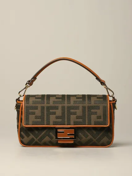 Сумка Fendi из холщовой ткани коричневого цвета Baguette