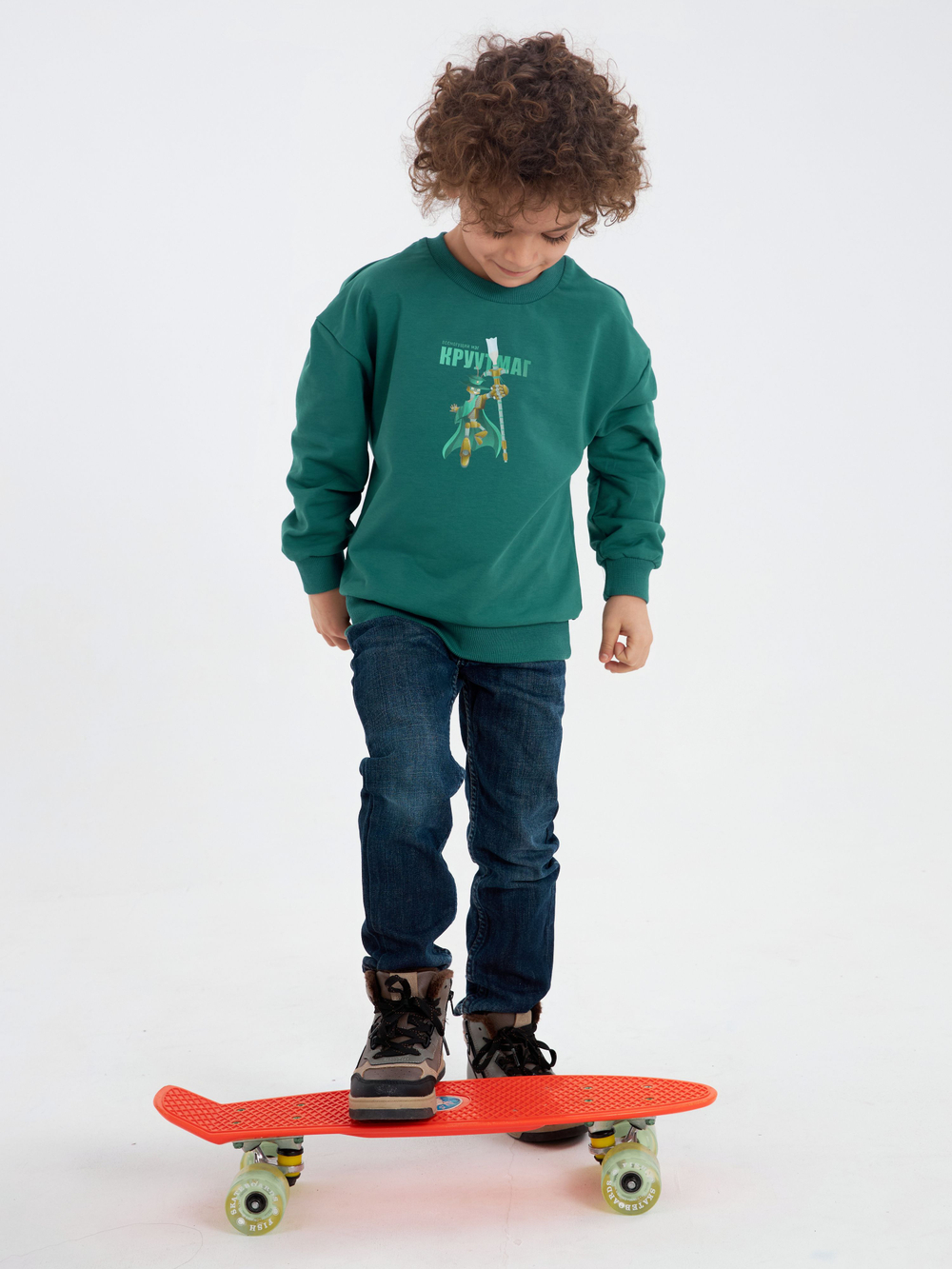 Свитшот детский CROOT Basic Oversize для мальчика, темно-зеленый, хлопок