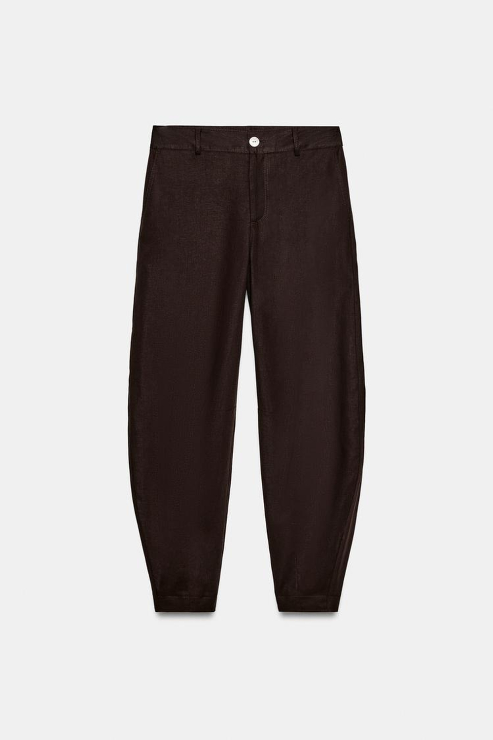 ZARA ЛЬНЯНЫЕ БРЮКИ BARREL, КОРИЧНЕВЫЙ