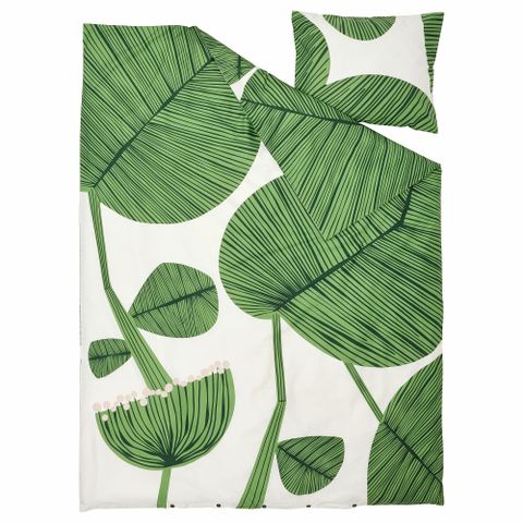 Комплект постельного белья IKEA KUNGSCISSUS (КУНГСКИССУС), Односпальный, Белый с рисунком, 150x200, 50x80 см