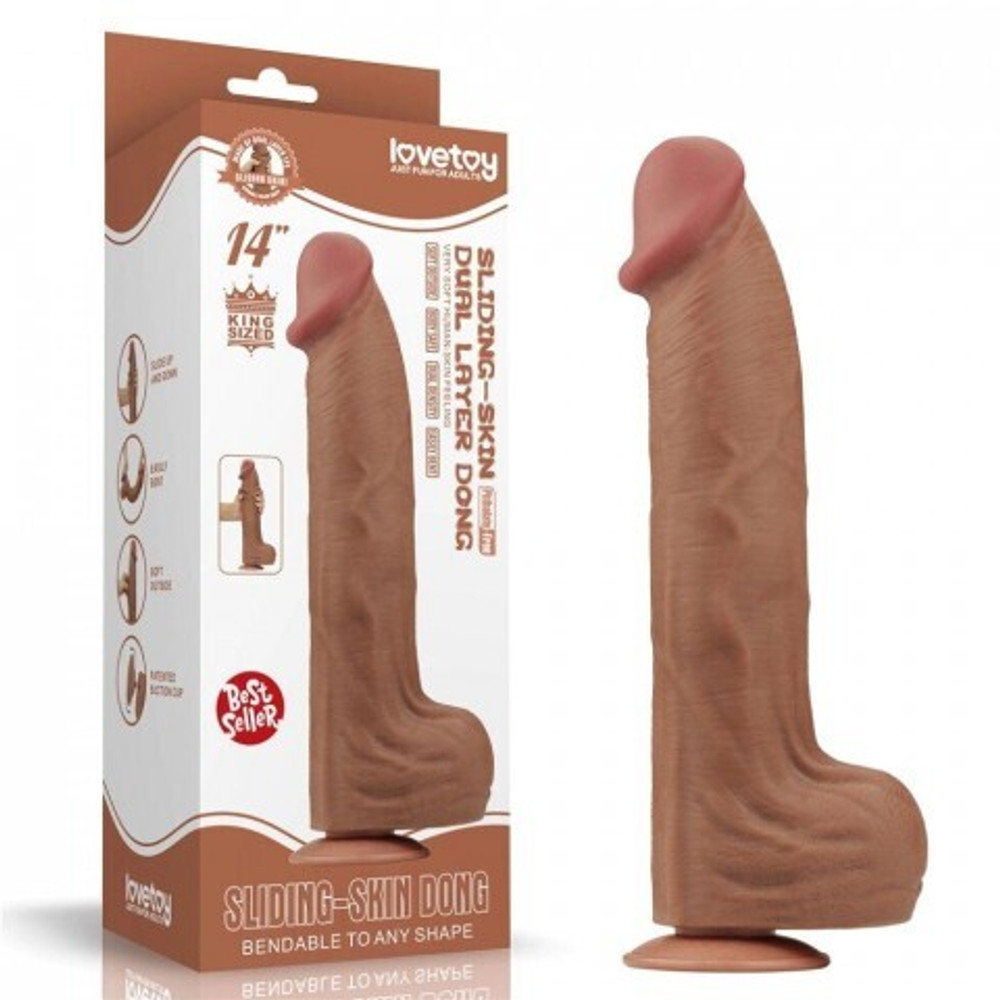 Фаллоимитатор Lovetoy Sliding Skin (36×6,6 см) с двойной плотностью коричневый
