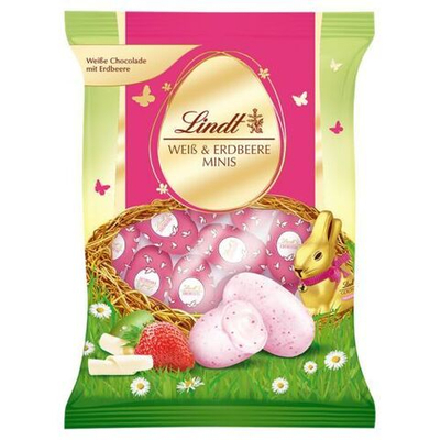 Шоколад Lindt mini eggs Weiss & Erdbeere пасхальные яйца белый шоколад с клубникой 100 г (Из Финляндии)