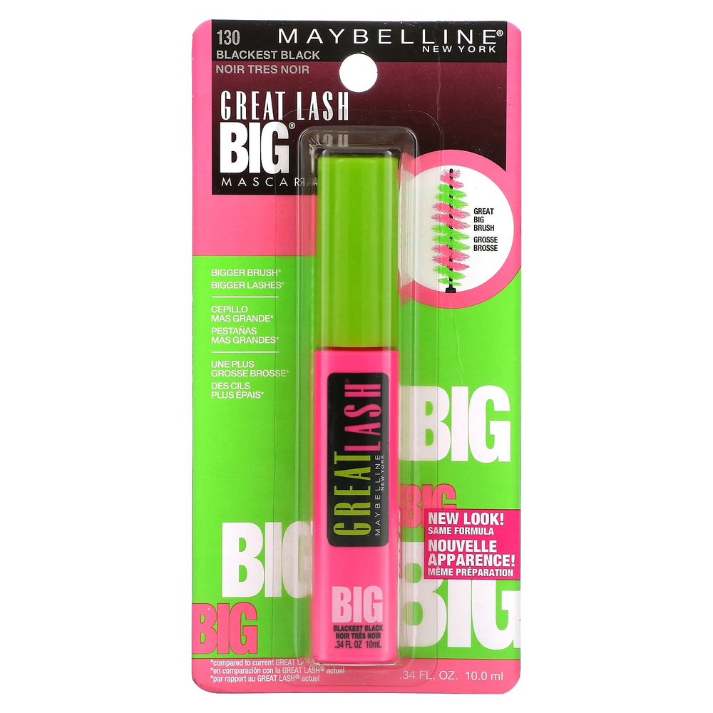 Maybelline, Тушь для ресниц Great Lash Big, оттенок 130 угольно-черный, 10 мл
