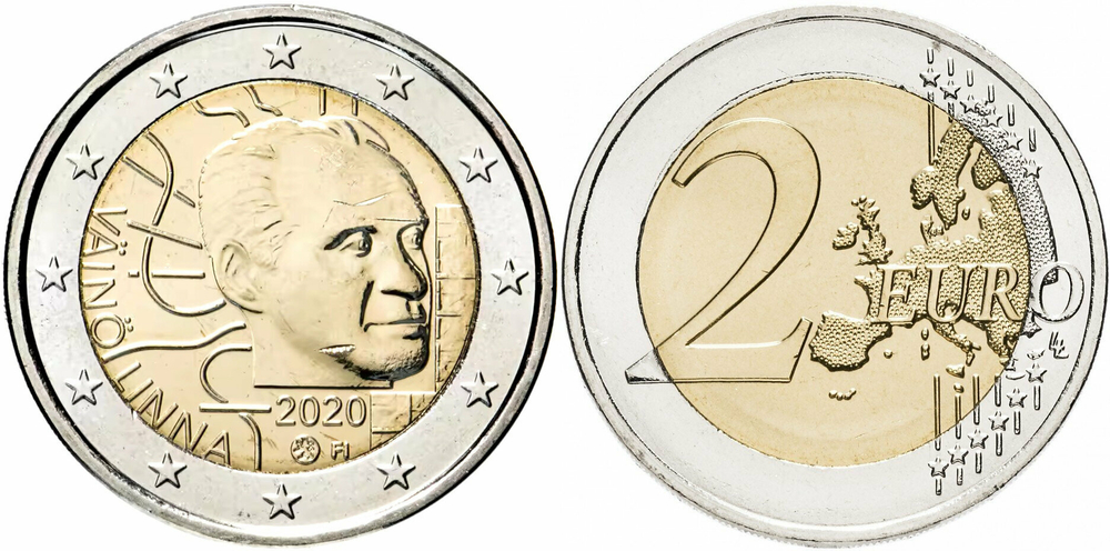 Финляндия 2 евро, 2020 100 лет со дня рождения Вяйнё Линна