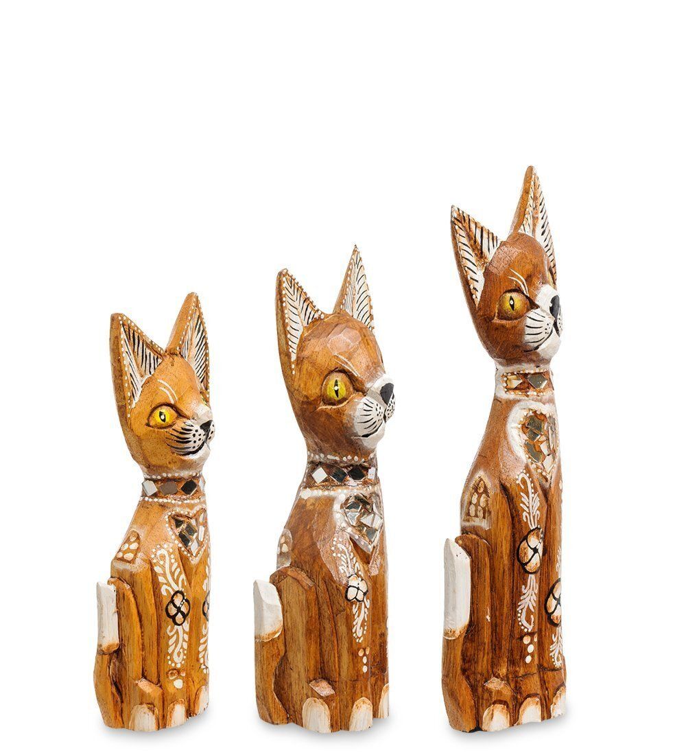 99-136 Фигурка «Кошка» н-р из трех 30,25,20 см (албезия, о.Бали)