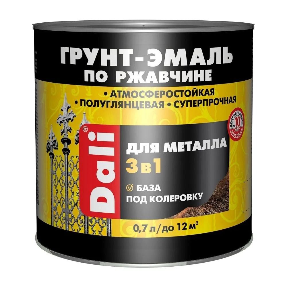 Эмаль-грунт по ржавчине 3в1 DALI база А белая 0,7л (Рогнеда) Эмаль-грунт по ржавчине 3в1 DALI база А белая 0,7л (Рогнеда)