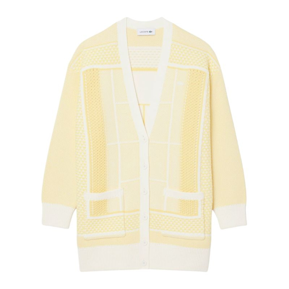 Женская теннисная куртка Lacoste Tennis Court Jacquard Long - white/yellow