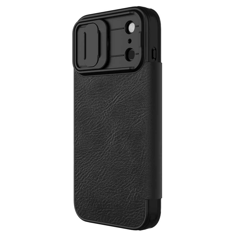 Кожаный чехол книжка от Nillkin для iPhone 17 Pro Max, серия Qin Pro Leather с обновленной сдвижной шторкой