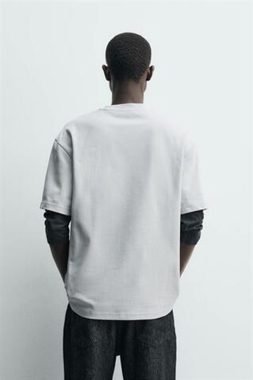 ZARA ФУТБОЛКА RELAXED FIT INTERLOCK, СВЕТЛО-СЕРЫЙ