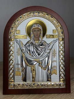 Покрова, икона арочная, красное дерево 150х200 — вид сбоку