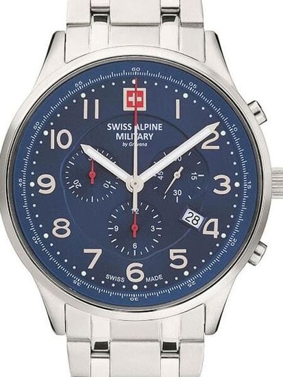 С браслетом Мужские наручные часы с серебряным браслетом Swiss Alpine Military 7084.9135 Chronograph 43mm 10ATM