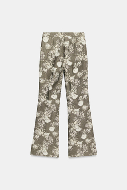 ZARA БРЮКИ FLARE ИЗ ЖАККАРДА, СЕРО-КОРИЧНЕВЫЙ