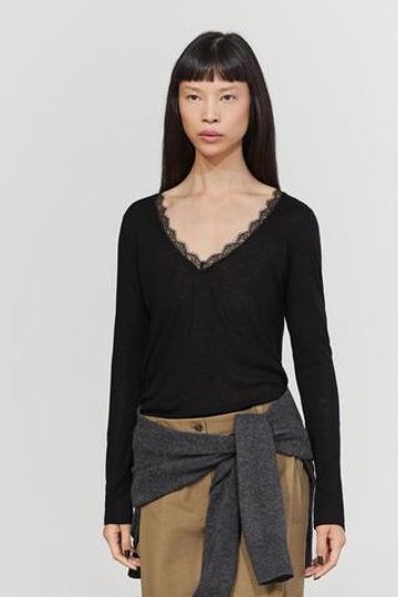 Massimo Dutti Футболка с длинными рукавами в бельевом стиле, черный