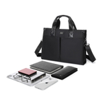 SEPTWOLVES Fabric+Artificial Leather Briefcase, Shoulder Bag, Laptop Bag Medium Unisex Black