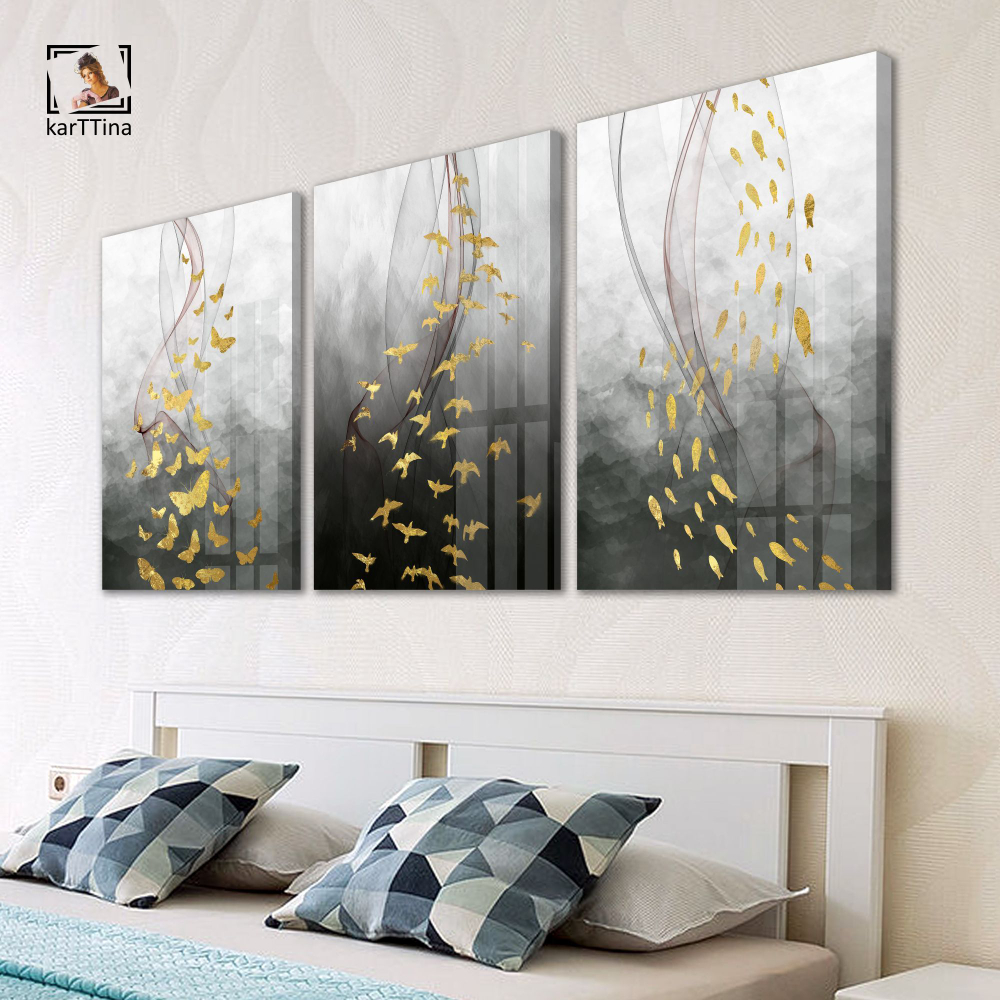 Картина karTTina "ПТИЦЫ, БАБОЧКИ И РЫБКИ", 150 см х 70 см