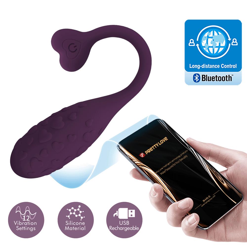 Фиолетовое виброяйцо с управлением через приложение 18,9см Pretty Love Fisherman BI-300016HP-1