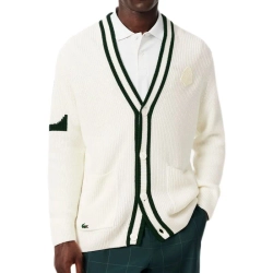 Мужская теннисная кофта Lacoste Badge Accent Wool Blend Golf Cardigan - white/green