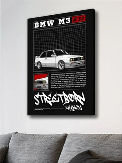 Картина Белая легенда: BMW M3 E30 для интерьера 30х40см 1шт.