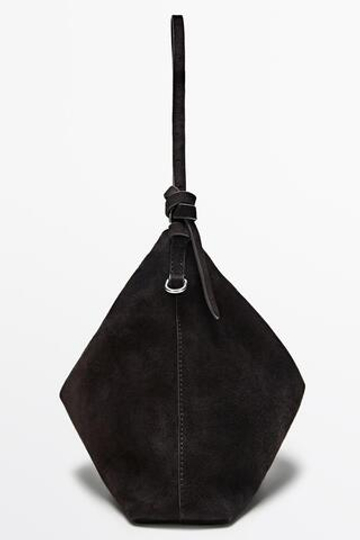 Massimo Dutti Средняя замшевая сумка на плечо, шоколадный