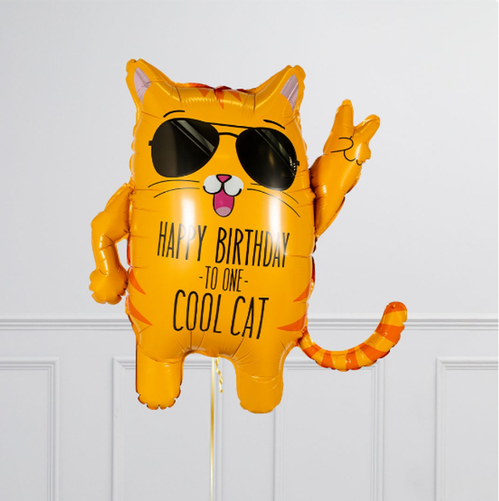 BT Шар фигура КОТ Классный кот Happy birthday cool cat 33"/83 8 см (БГ-32)  Изображение7