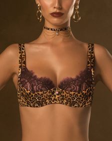 бюстгальтер Opulenza Viola с чокером и цепочками фиолетовый леопард