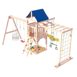 Детская площадка Fun Land неокрашенная с сеткой, рукоходом, качелями и плетенным креслом