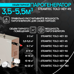 Steamtec TOLO KEY 45 - 4.5 кВт (ВЛАГОСТОЙКИЙ модуль управления), парогенератор для хамама и турецкой бани