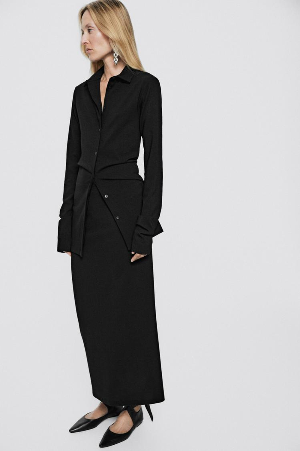 Massimo Dutti Эластичная длинная юбка из шерстяной смеси - Limited Edition, черный