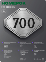 Номерок на дверь квартиры 700, для кабинета, офиса, шильдик 9 х 7 см, серебристый, Айдентика Технолоджи