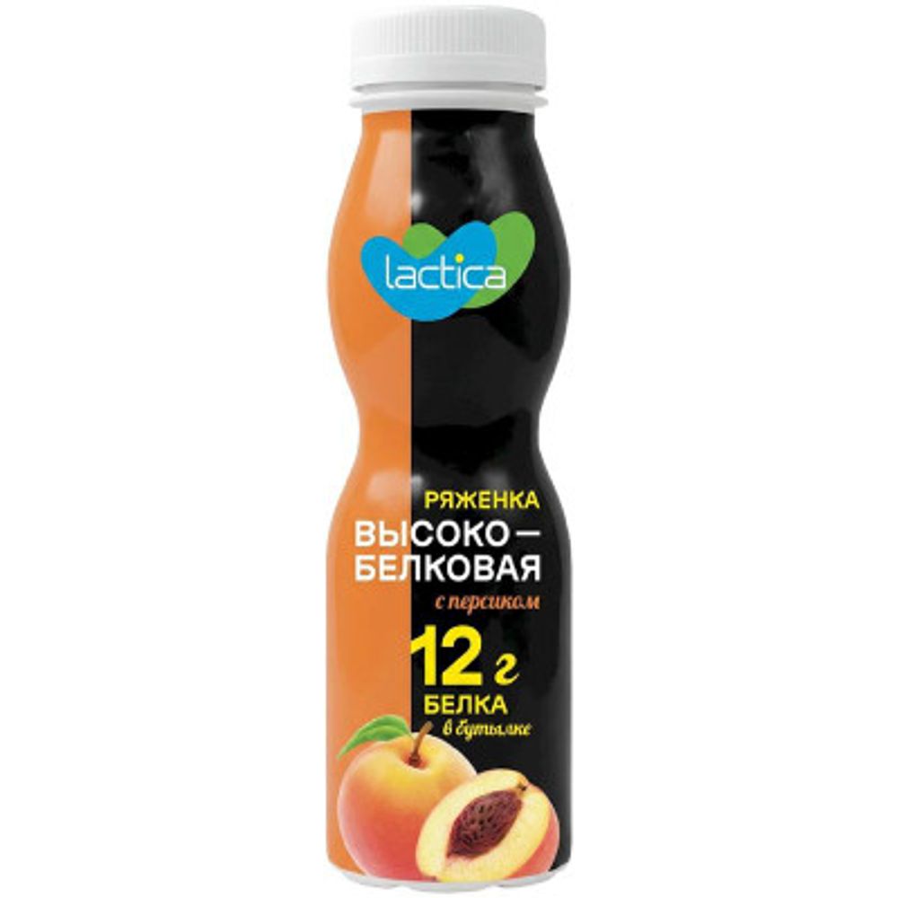 Ряженка высокобелковая с персиком 2,4% 260г пэт-бутылка Lactica