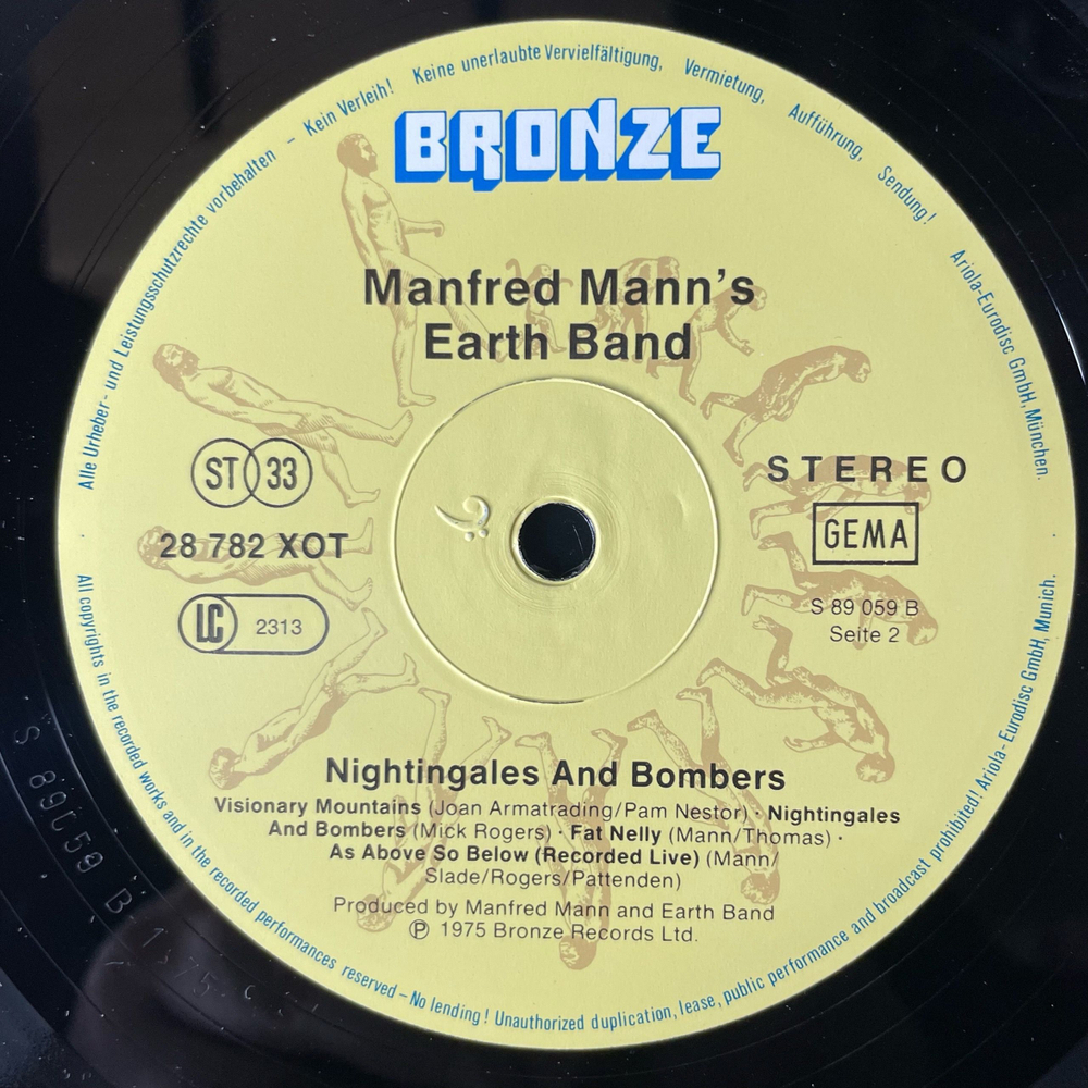 Винтажная виниловая пластинка LP Manfred Mann's Earth Band, Nightingales and Bombers (Германия 1977) Spirits In The Night