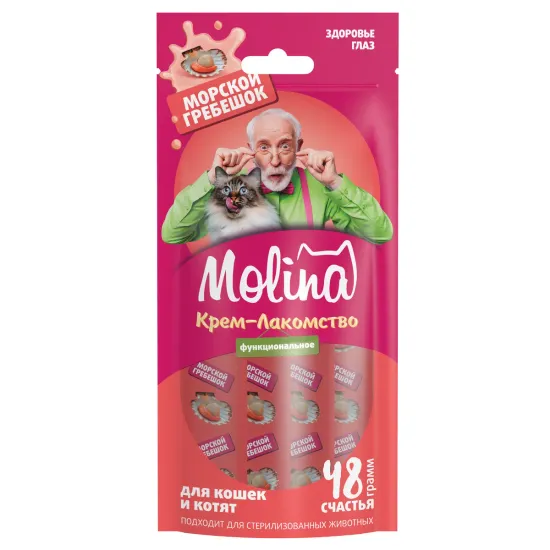 Molina Крем-лакомство для кошек "Здоровье глаз", со вкусом морского гребешка,48г