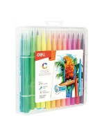 Фломастеры 24цв. Deli Color Emotion кисть, смываемые, пластиковый пенал EC10324